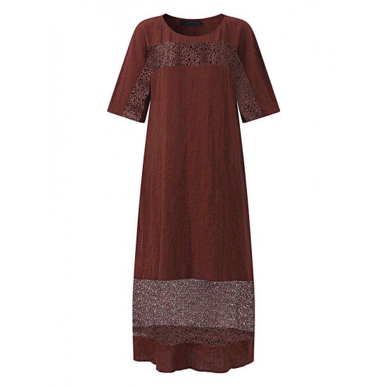 S-5XL Women Hollow Out Dress Pure Color Cotton Line Maxi Dress