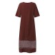 S-5XL Women Hollow Out Dress Pure Color Cotton Line Maxi Dress