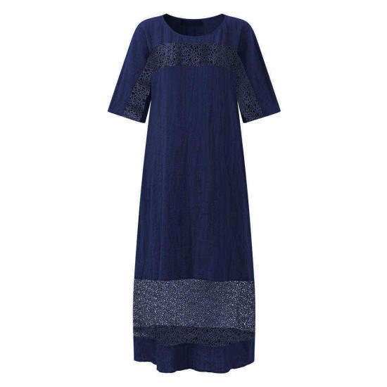 S-5XL Women Hollow Out Dress Pure Color Cotton Line Maxi Dress