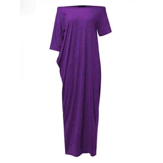 Sexy Women Casual Off Shoulder Pure Color Maxi Long Dresses