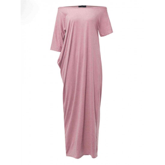 Sexy Women Casual Off Shoulder Pure Color Maxi Long Dresses