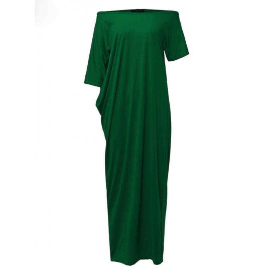 Sexy Women Casual Off Shoulder Pure Color Maxi Long Dresses