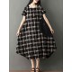 Short Sleeve Plaid Stripe Patchwork Irregular Hem Dress