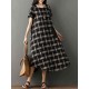 Short Sleeve Plaid Stripe Patchwork Irregular Hem Dress