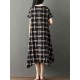 Short Sleeve Plaid Stripe Patchwork Irregular Hem Dress