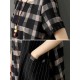 Short Sleeve Plaid Stripe Patchwork Irregular Hem Dress