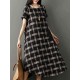 Short Sleeve Plaid Stripe Patchwork Irregular Hem Dress