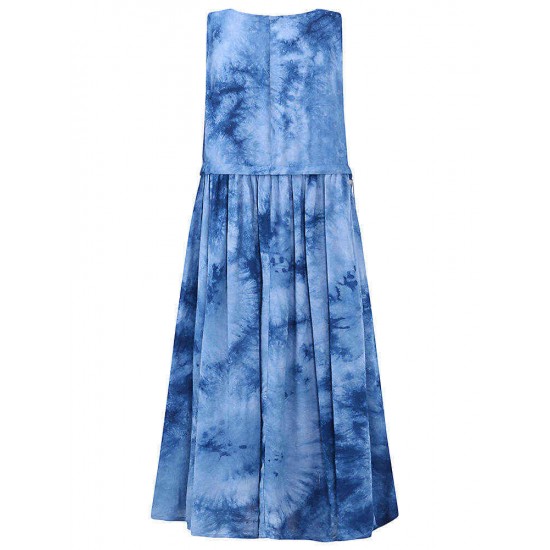 Sleeveless Printed Gradient Color O-Neck Dress