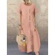 Solid Color Button Short Sleeve Casual Plus Size Dress