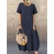 Solid Color Button Short Sleeve Casual Plus Size Dress