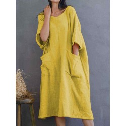 Solid Color Loose Summer Dress with Pockets