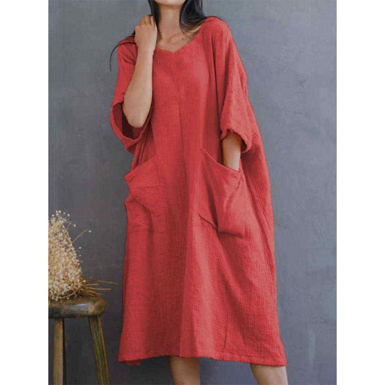 Solid Color Loose Summer Dress with Pockets