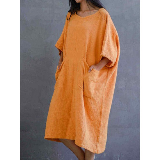 Solid Color Loose Summer Dress with Pockets