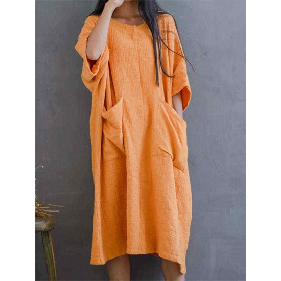 Solid Color Loose Summer Dress with Pockets