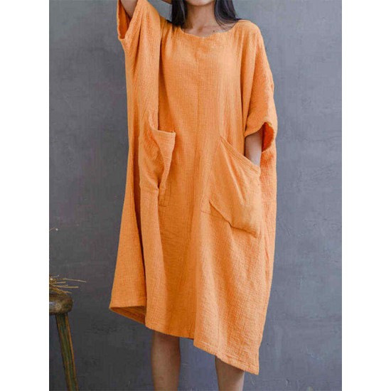 Solid Color Loose Summer Dress with Pockets