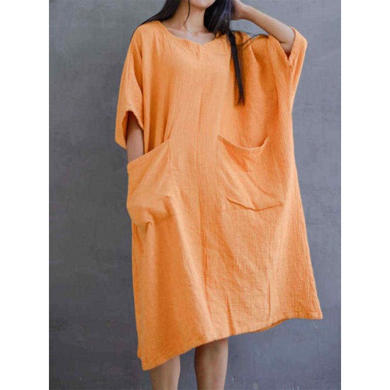 Solid Color Loose Summer Dress with Pockets