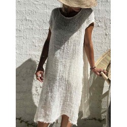 Solid Color Split Hem Casual Plus Size Dress for Women