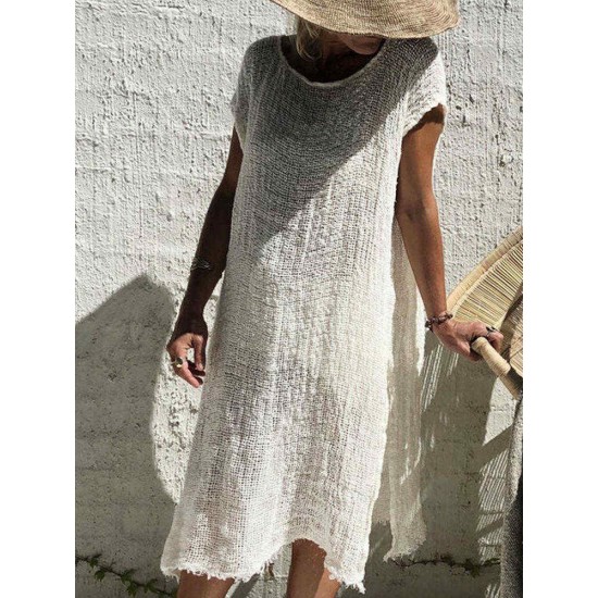 Solid Color Split Hem Casual Plus Size Dress for Women