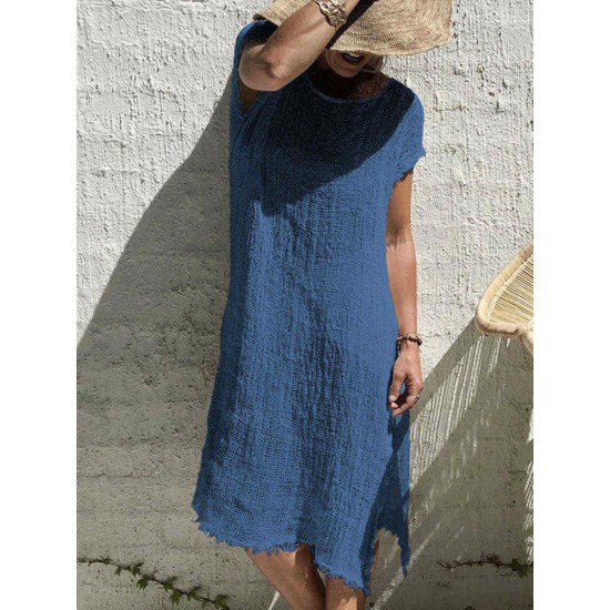 Solid Color Split Hem Casual Plus Size Dress for Women
