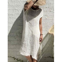 Solid Color Split Hem Casual Plus Size Dress for Women
