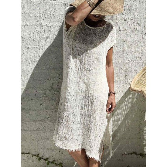 Solid Color Split Hem Casual Plus Size Dress for Women