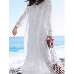 Solid color Holiday Long Sleeve Casual Dress with Button