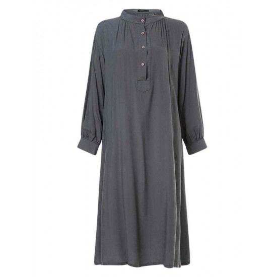 Solid color Holiday Long Sleeve Casual Dress with Button