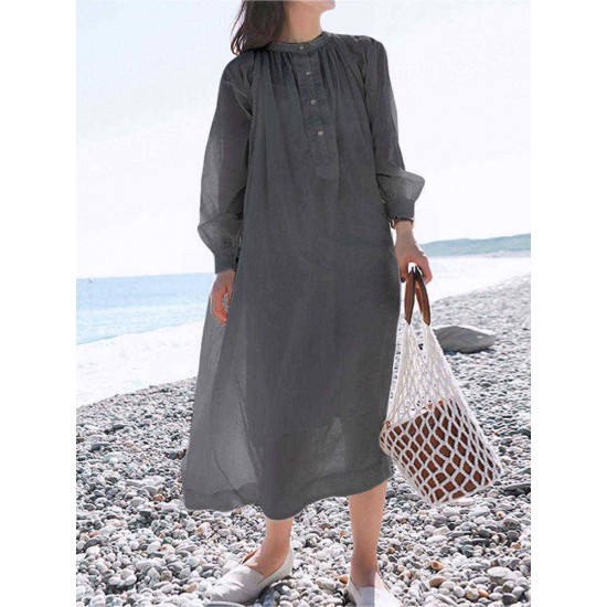 Solid color Holiday Long Sleeve Casual Dress with Button