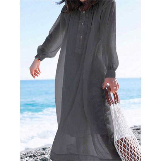 Solid color Holiday Long Sleeve Casual Dress with Button