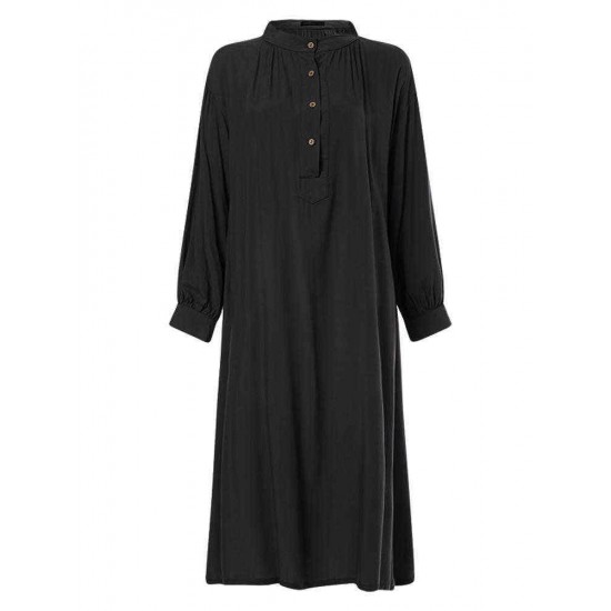 Solid color Holiday Long Sleeve Casual Dress with Button