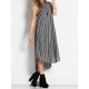 Stripe Lapel Sleeveless Button Down Front Women Dress with Pockets