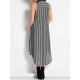 Stripe Lapel Sleeveless Button Down Front Women Dress with Pockets