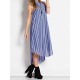 Stripe Lapel Sleeveless Button Down Front Women Dress with Pockets