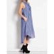 Stripe Lapel Sleeveless Button Down Front Women Dress with Pockets