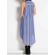 Stripe Lapel Sleeveless Button Down Front Women Dress with Pockets