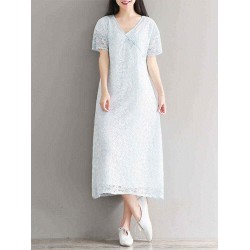 Summer Women Traditional Dress Short Sleeve Plate Buckle Pullover Dress