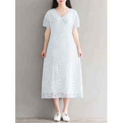 Summer Women Traditional Dress Short Sleeve Plate Buckle Pullover Dress