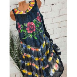 Tie Dyeing Flowers Sleeveless Plus Size Dress