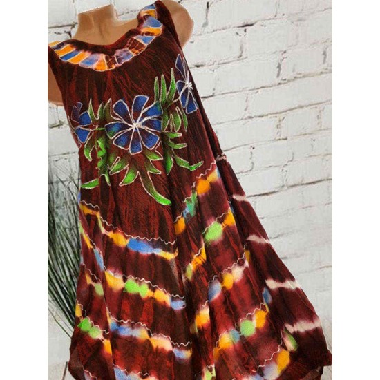 Tie Dyeing Flowers Sleeveless Plus Size Dress