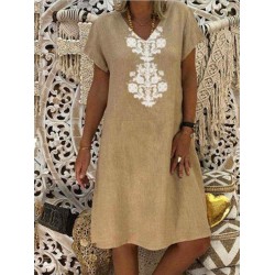 V-neck Bohemian Print Short Sleeve Women Casual Dress