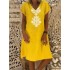 V-neck Bohemian Print Short Sleeve Women Casual Dress