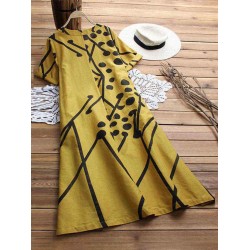 V-neck Printed Short Sleeve Wowen Casual Dress