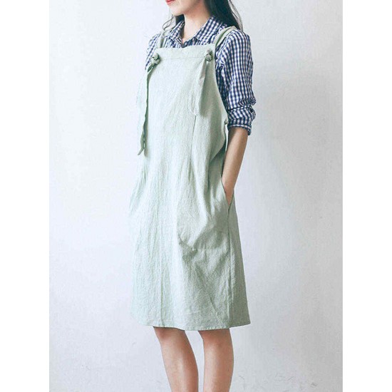 Vintage Cotton Linen Japanese Style Pure Color Aprons Dress with Pockets Vintage Cotton Linen Japanese Style Pure Color Aprons Dress with Pockets