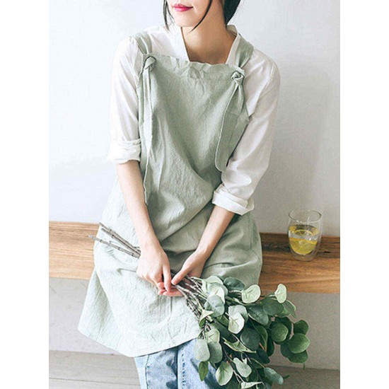 Vintage Cotton Linen Japanese Style Pure Color Aprons Dress with Pockets Vintage Cotton Linen Japanese Style Pure Color Aprons Dress with Pockets