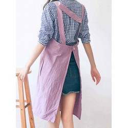 Vintage Cotton Linen Japanese Style Pure Color Aprons Dress with Pockets