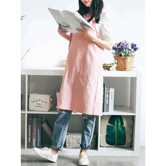 Vintage Cotton Linen Japanese Style Pure Color Aprons Dress with Pockets Vintage Cotton Linen Japanese Style Pure Color Aprons Dress with Pockets