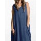 Vintage Crew Neck Sleeveless Pockets Baggy Women Dress