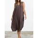 Vintage Crew Neck Sleeveless Pockets Baggy Women Dress