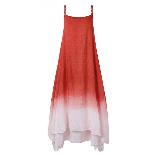 Vintage Gradient Color Pockets Straps High Low Plus Size Maxi Dress Vintage Gradient Color Pockets Straps High Low Plus Size Maxi Dress