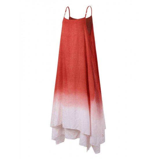Vintage Gradient Color Pockets Straps High Low Plus Size Maxi Dress Vintage Gradient Color Pockets Straps High Low Plus Size Maxi Dress
